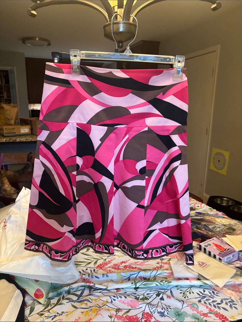Elie Tahari ~ Mod Pink Abstract Print A-Line Skirt Sz 6